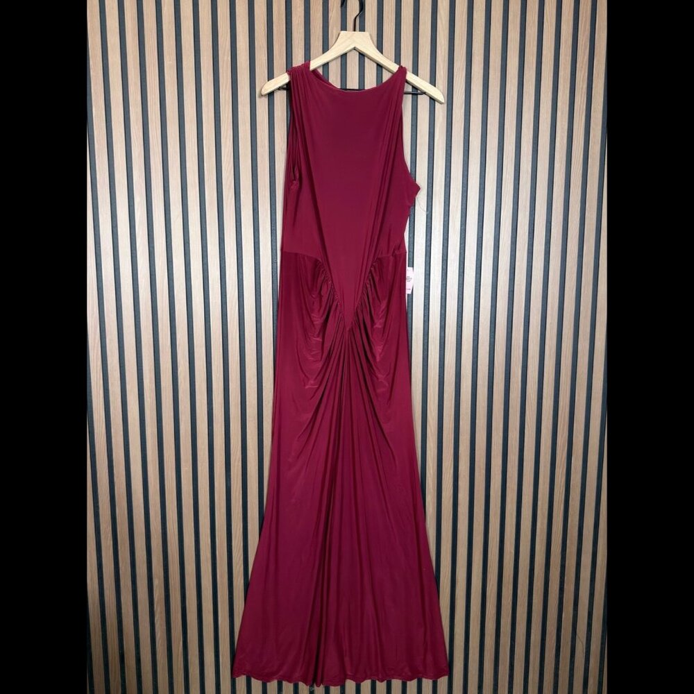 New PrettyLittleThing Maxi Dress 12 / US Large Womens Burgundy Ruched V Waist